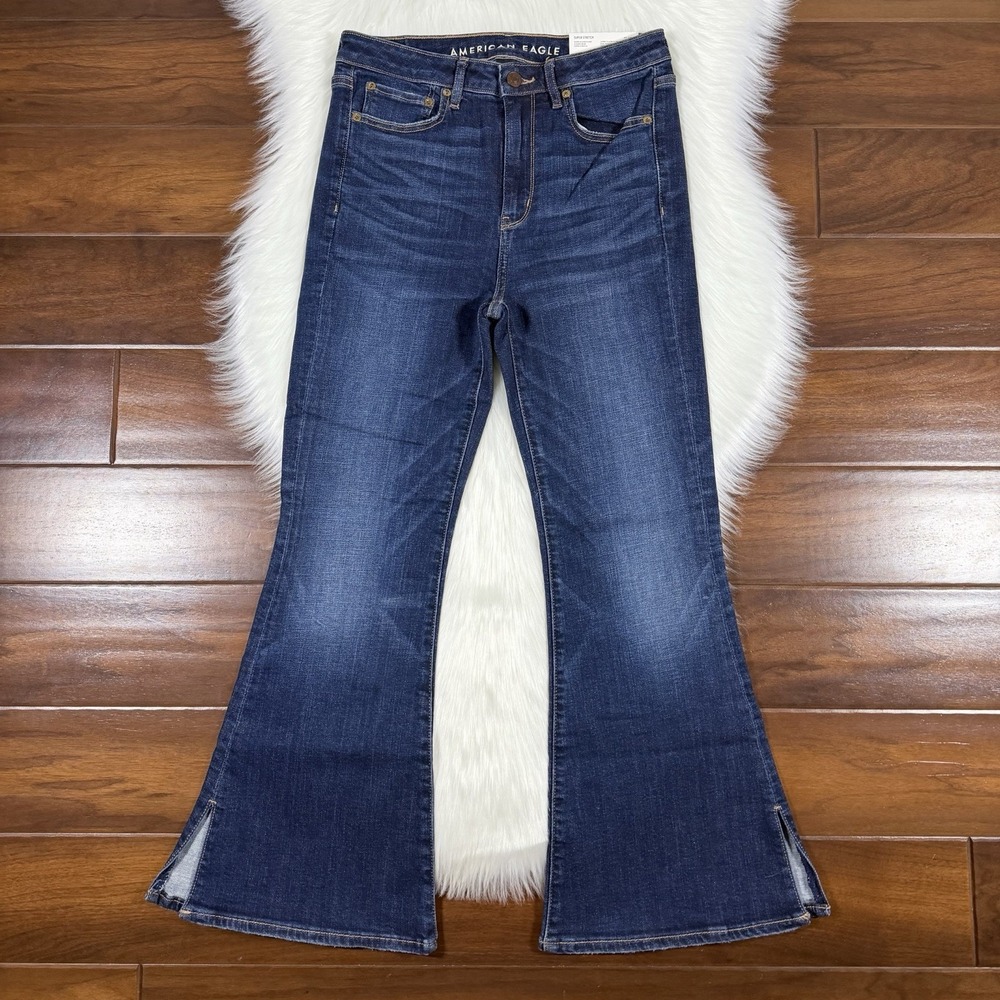 American Eagle Women's Size 8 X Short Super‎ High Rise Flare Denim Jeans Slits
